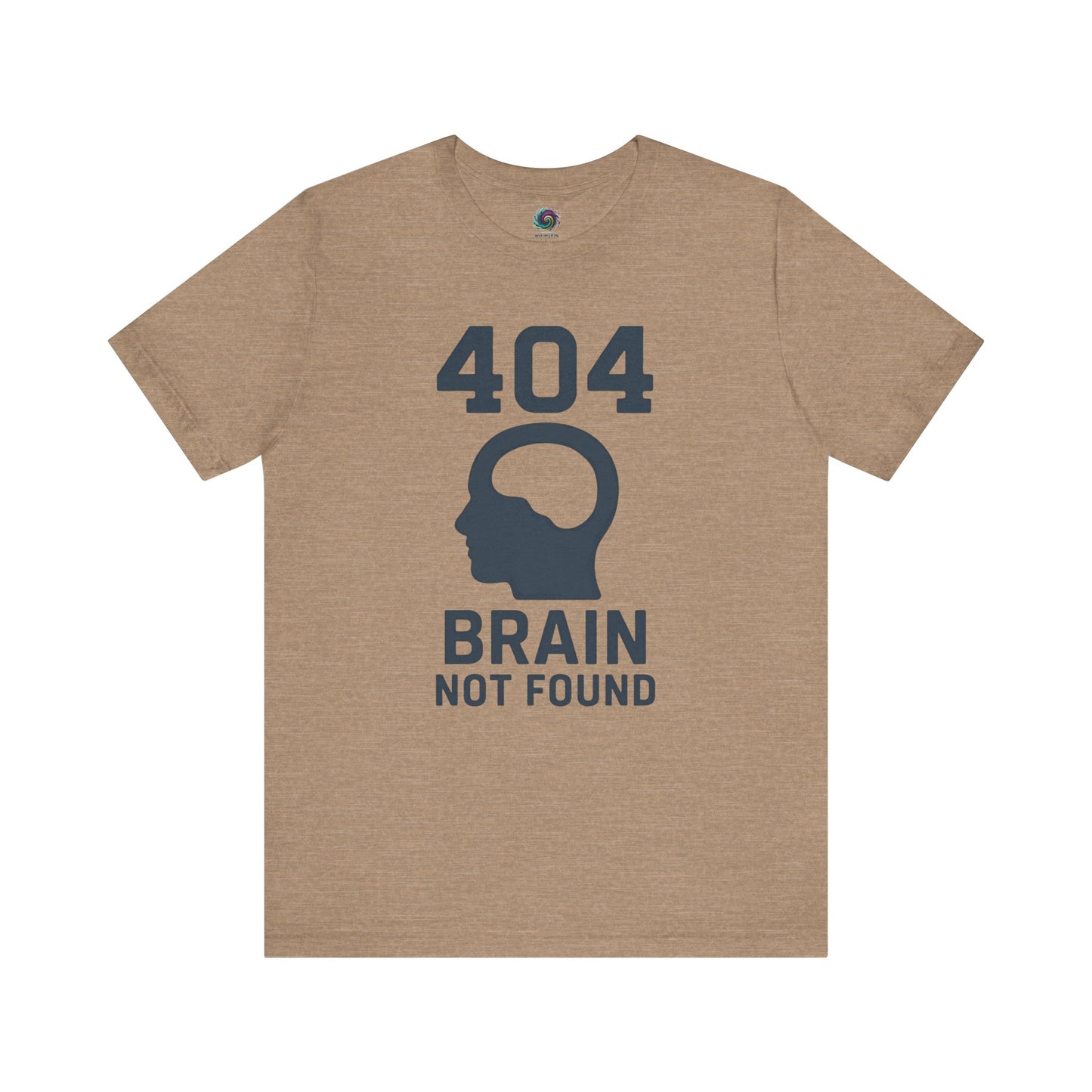 404 Brain Not Found T-Shirt – Tan error code tee with minimalist head graphic, perfect for software engineers and lovers of 404 tshirt humor.