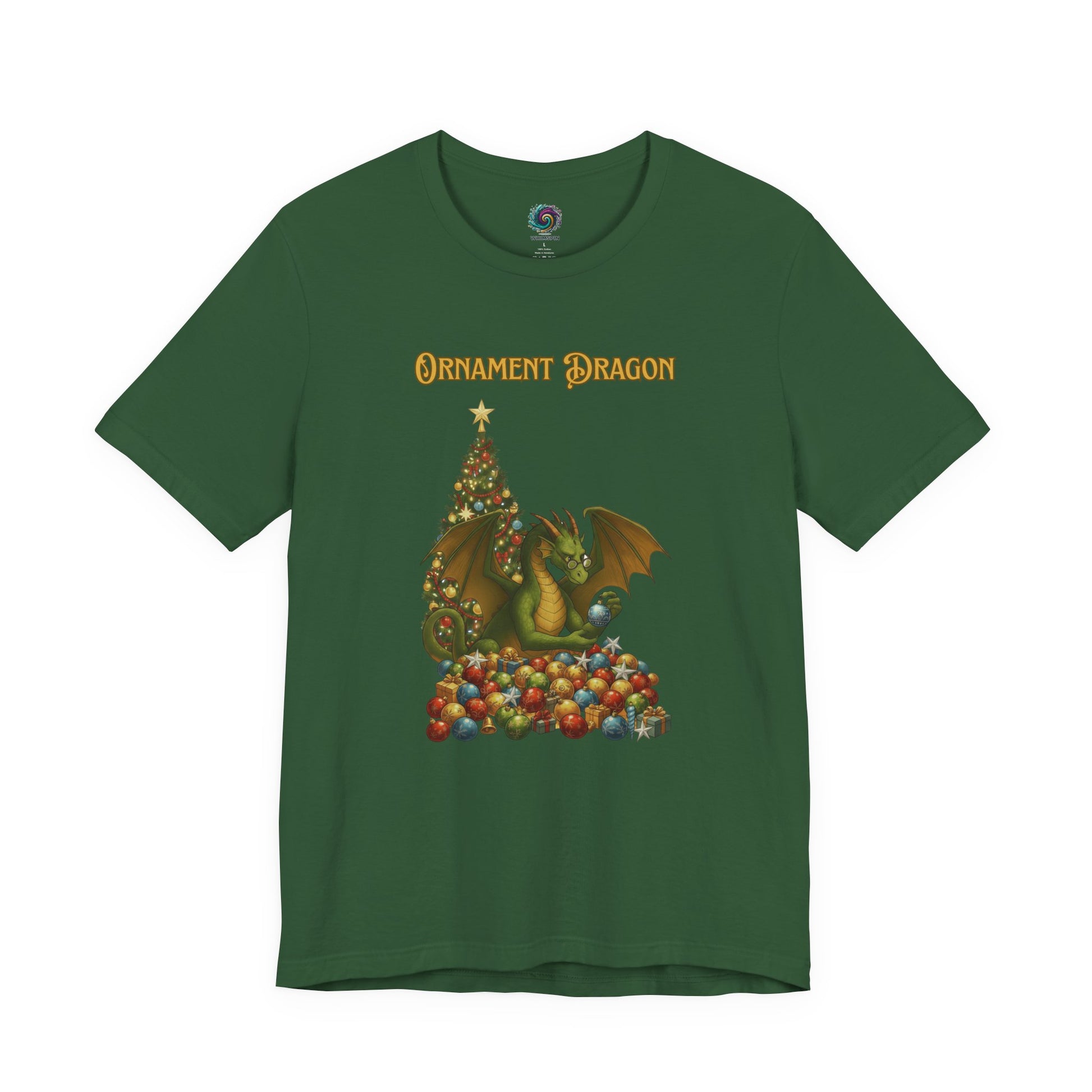 Ornament Dragon T-Shirt – Christmas Dragon Tee for Ornament Lovers, in dark green for Christmas tree fans and collectors