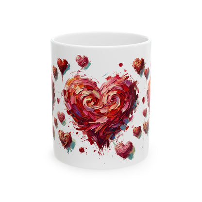 Impressionistic Heart Mug – Artistic Valentine's Day Coffee Cup 11oz & 15 oz photographed from the front in the 11oz size, showcasing the painterly heart design with rich red tones and artistic movement.