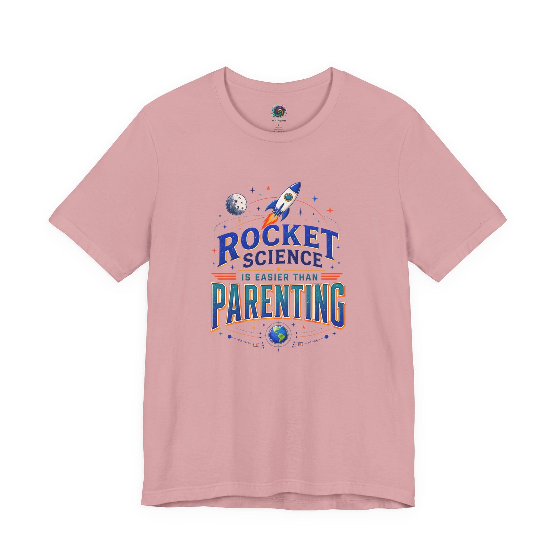 Rocket Science Parenting T-Shirt – Funny Aerospace Parent Tee on orchid with a bright science humor design for rocket-loving parents.