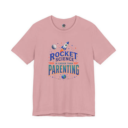 Rocket Science Parenting T-Shirt – Funny Aerospace Parent Tee on orchid with a bright science humor design for rocket-loving parents.