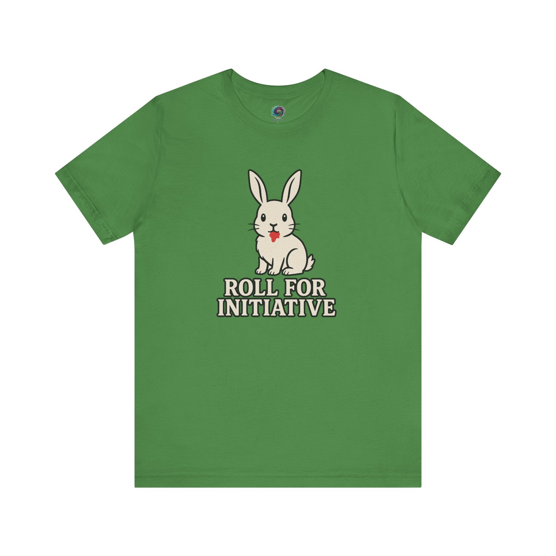 Roll for Initiative T-Shirt – Killer Bunny Humor Gaming Tee in leaf green, a great pick for nerdy gamers and fantasy fans