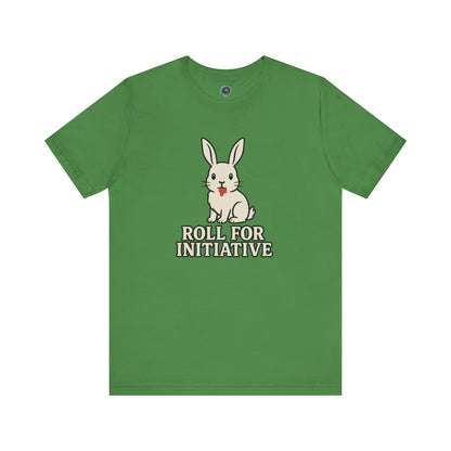 Roll for Initiative T-Shirt – Killer Bunny Humor Gaming Tee in leaf green, a great pick for nerdy gamers and fantasy fans