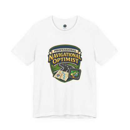 Asphalt Professional Navigation Optimist Tee with retro road design and “recalculating” GPS joke for confidently lost adventurers