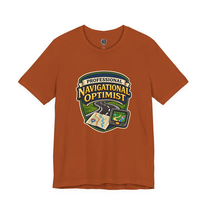 Autumn colored Professional Navigation Optimist Tee with funny map and recalculating GPS artwork for optimistic navigators
