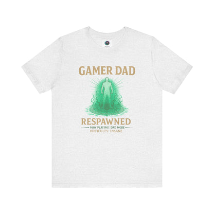 Gamer Dad Respawned T-Shirt – Funny New Dad Shirt for Gamers in light ash grey, ideal for nerdy new dads.