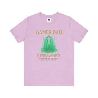 Gamer Dad Respawned T-Shirt – Funny New Dad Shirt for Gamers in soft lilac, quirky tee for gamer dads.