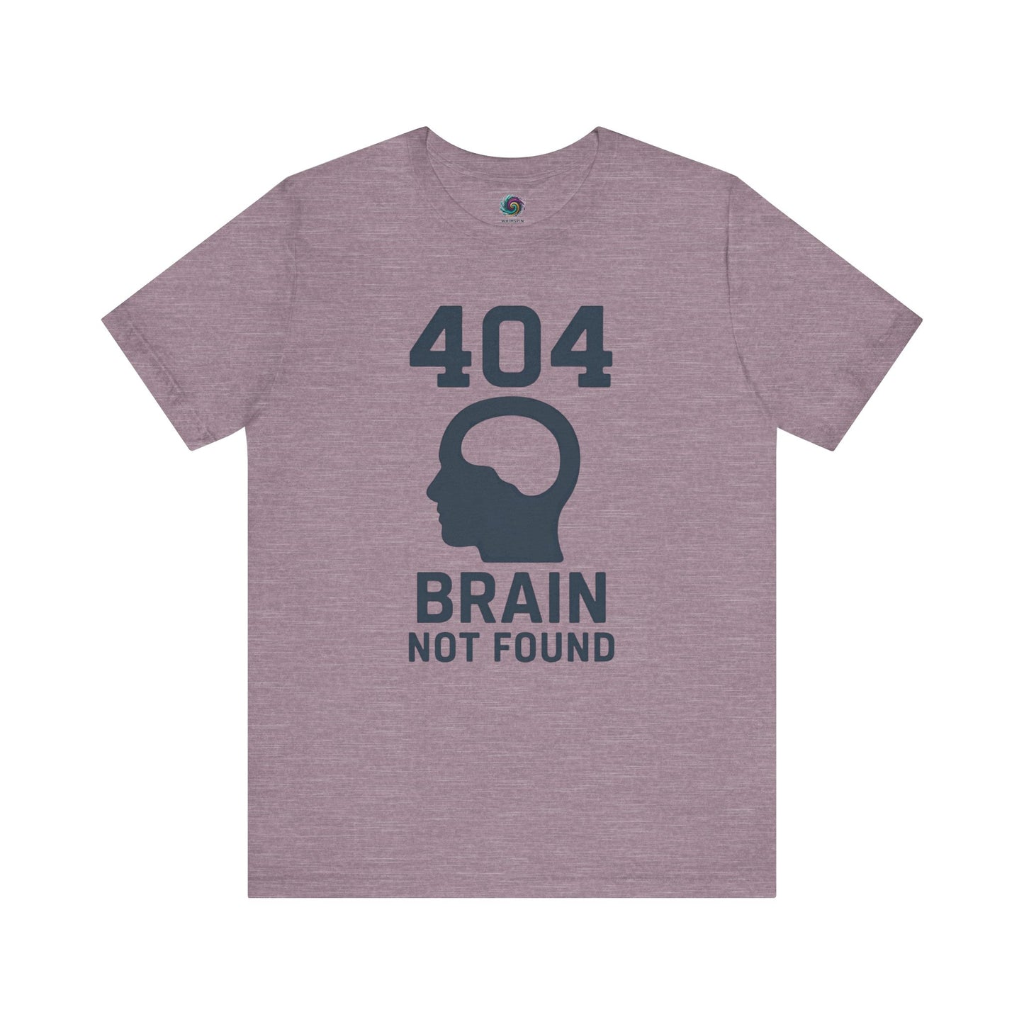 404 Brain Not Found T-Shirt – Heather team purple 404 tshirt with error code joke for tech lovers, web engineers, and nerds.