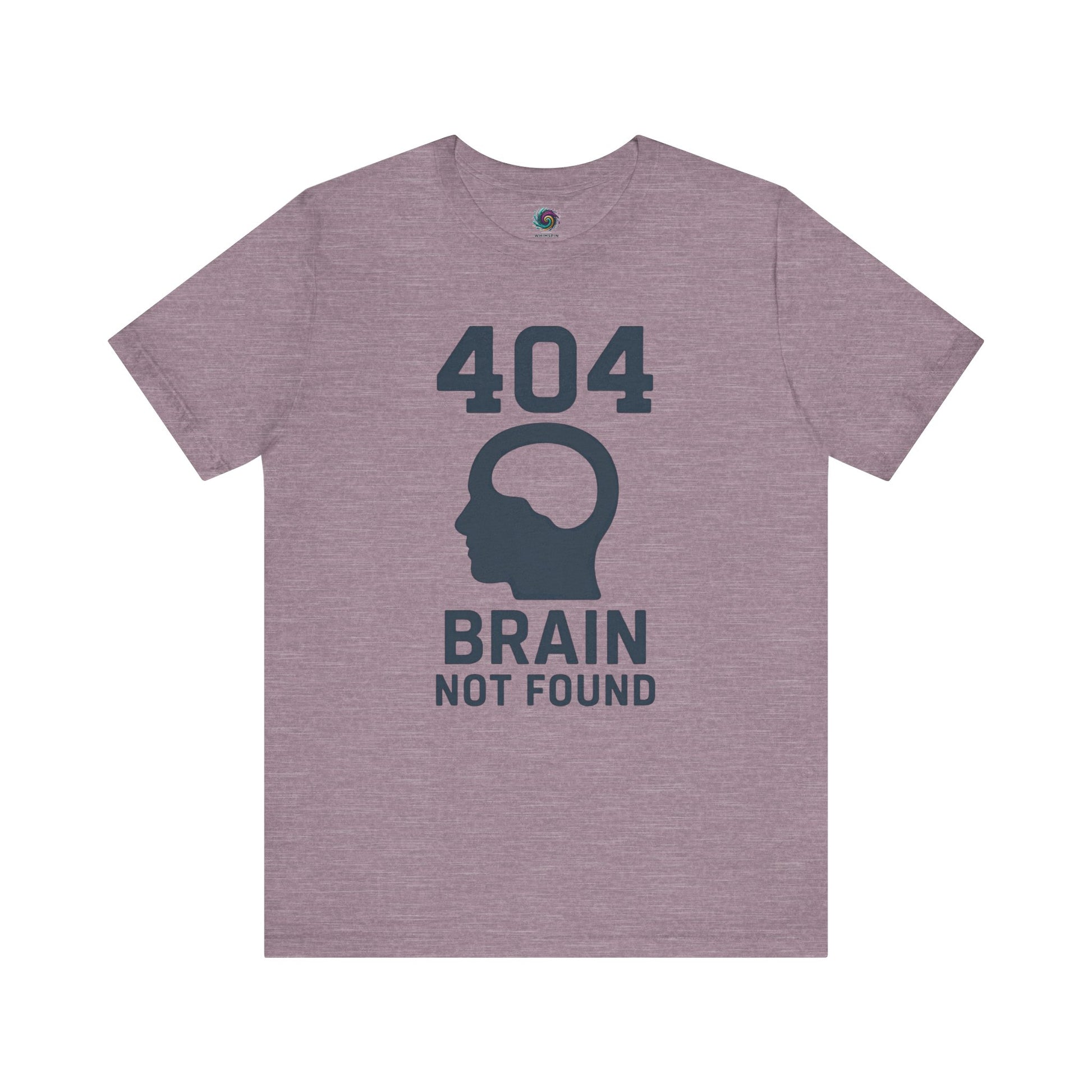 404 Brain Not Found T-Shirt – Heather team purple 404 tshirt with error code joke for tech lovers, web engineers, and nerds.