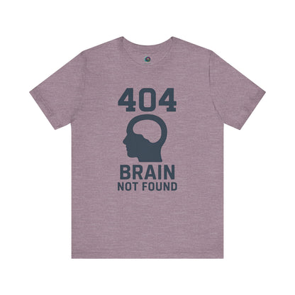 404 Brain Not Found T-Shirt – Heather team purple 404 tshirt with error code joke for tech lovers, web engineers, and nerds.