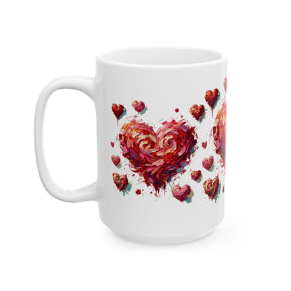 Impressionistic Heart Mug – Artistic Valentine's Day Coffee Cup 11oz & 15 oz shown in the larger 15oz size, highlighting the impressionistic heart artwork with extra visual space for bold artistic impact.