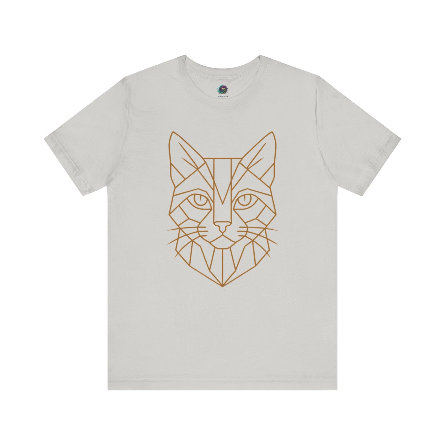 Geometric Cat T-Shirt – Minimalist Line Art Tee for Modern Cat Lovers in silver, soft tones complementing the modern vector art cats graphic.