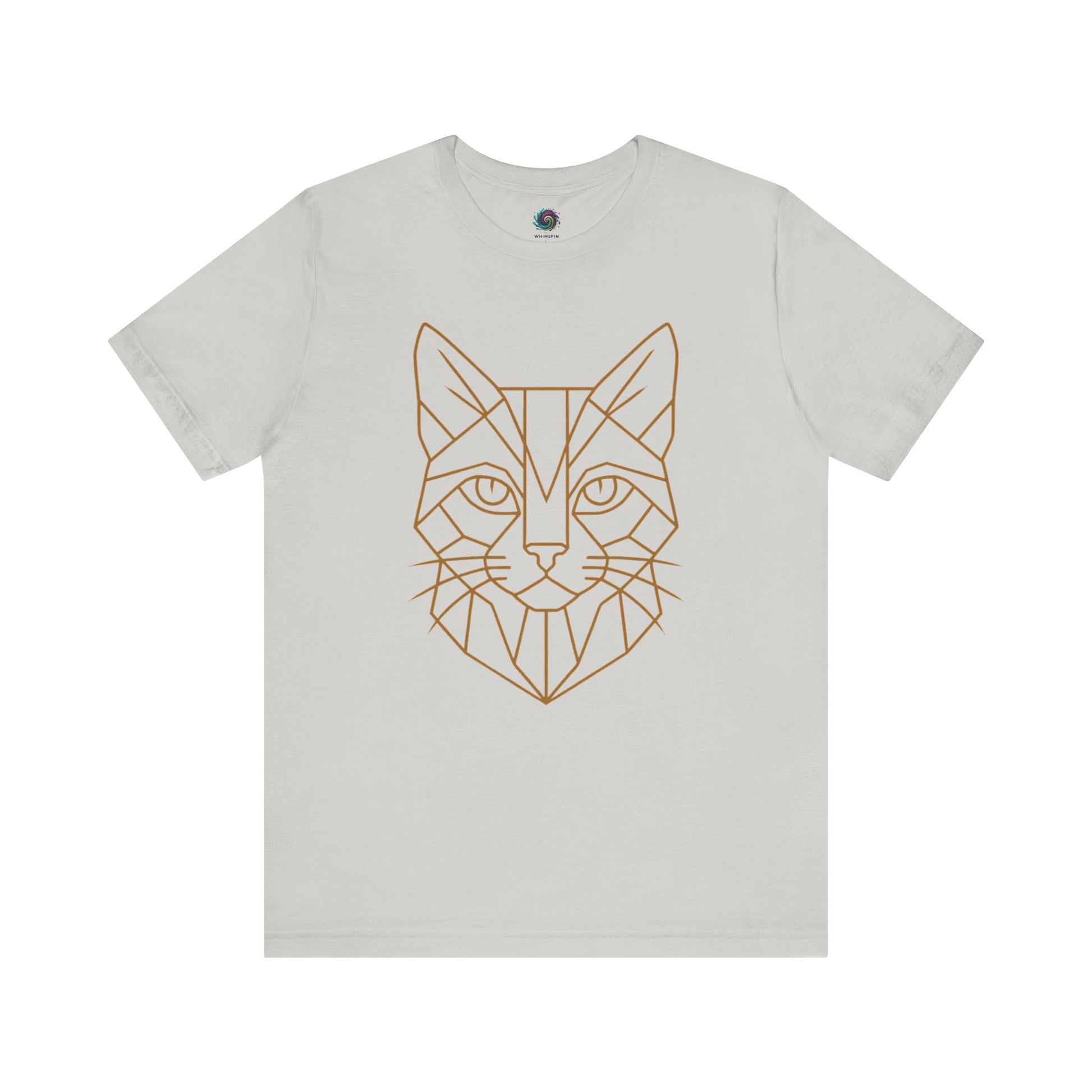 Geometric Cat T-Shirt – Minimalist Line Art Tee for Modern Cat Lovers in silver, soft tones complementing the modern vector art cats graphic.