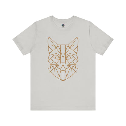 Geometric Cat T-Shirt – Minimalist Line Art Tee for Modern Cat Lovers in silver, soft tones complementing the modern vector art cats graphic.