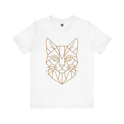 White t shirt with a cat head drawn in geometric lines -Geometric Cat T-Shirt – Minimalist Line Art Tee from Whimspin