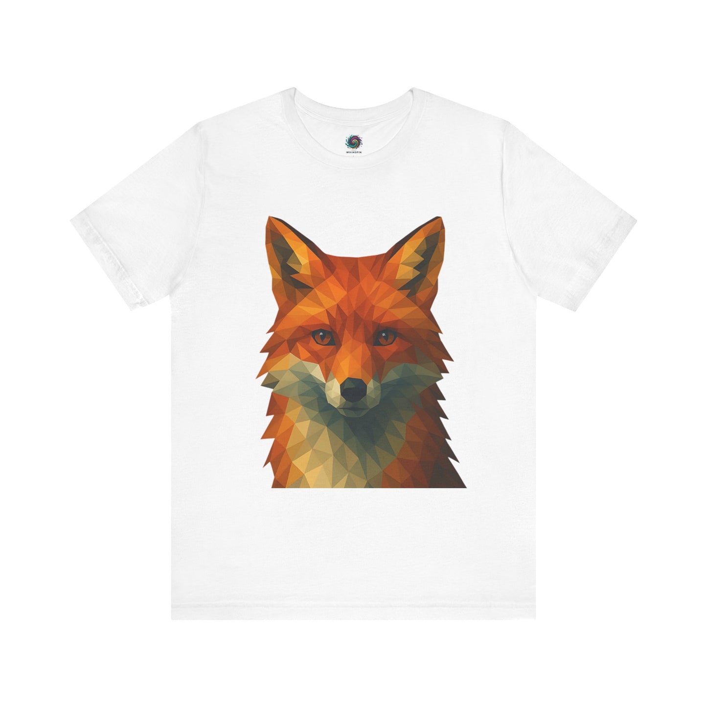White Geometric Fox T-Shirt from WhimSpin with a geometric fox design on a white background