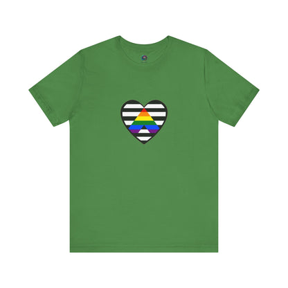 Heart Ally Flag T-Shirt – Subtle LGBTQ+ Support with Bold Pride in leaf green, straight ally heart design offers a calm yet powerful pride message.