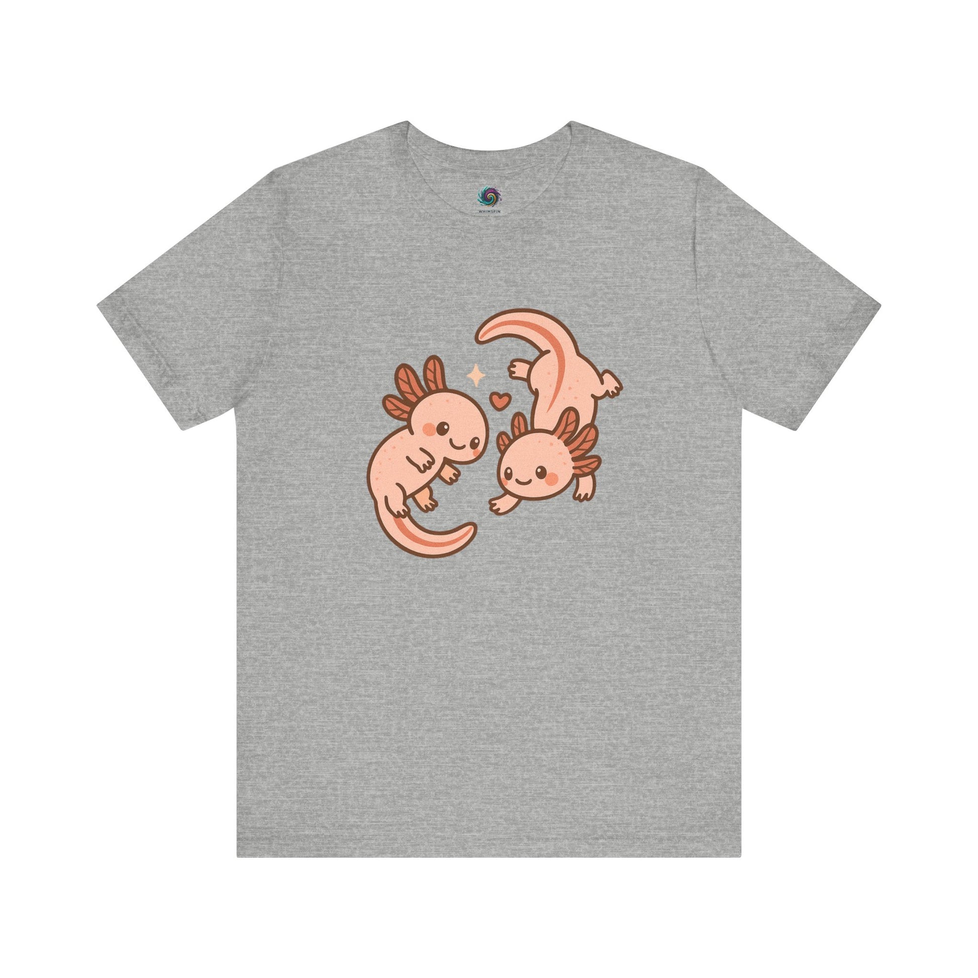 Grey Kawaii Axolotl T-Shirt – Cute Tee with Smiling Axolotls - WhimSpin - https://whimspin.com