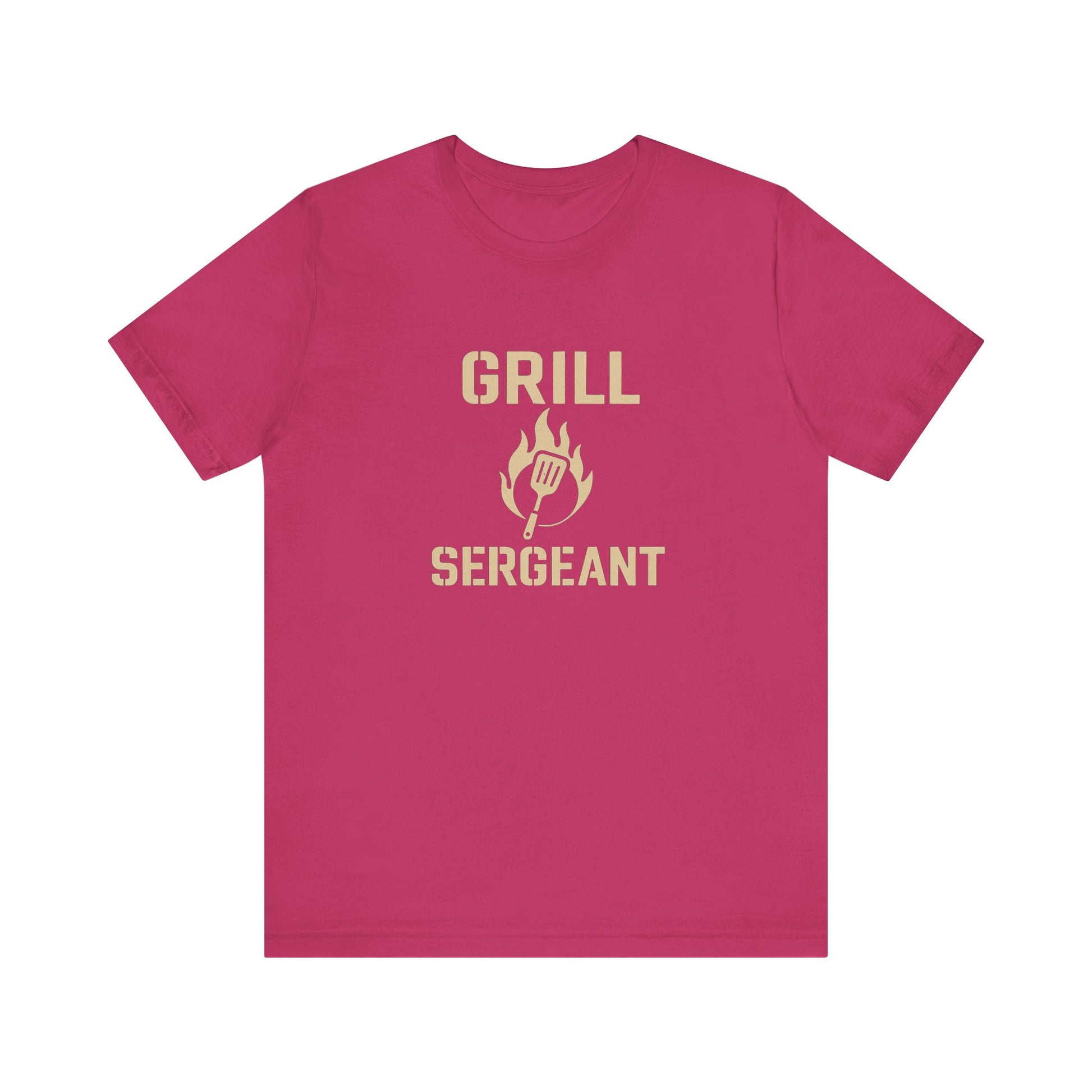 Grill Sergeant Shirt – Funny BBQ T-Shirt for Grill Lovers - Flat lay of berry-colored Grill Sergeant t shirt, fun barbecue apparel for pitmasters and grill sergeants alike.