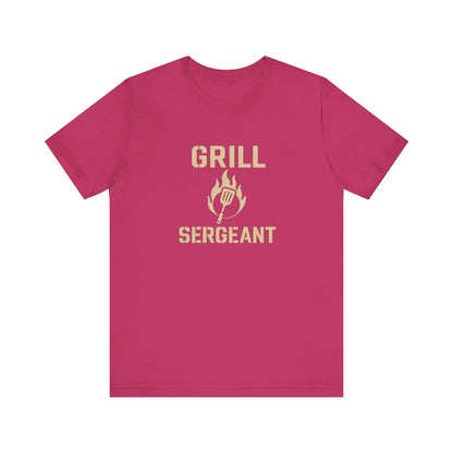 Grill Sergeant Shirt – Funny BBQ T-Shirt for Grill Lovers - Flat lay of berry-colored Grill Sergeant t shirt, fun barbecue apparel for pitmasters and grill sergeants alike.