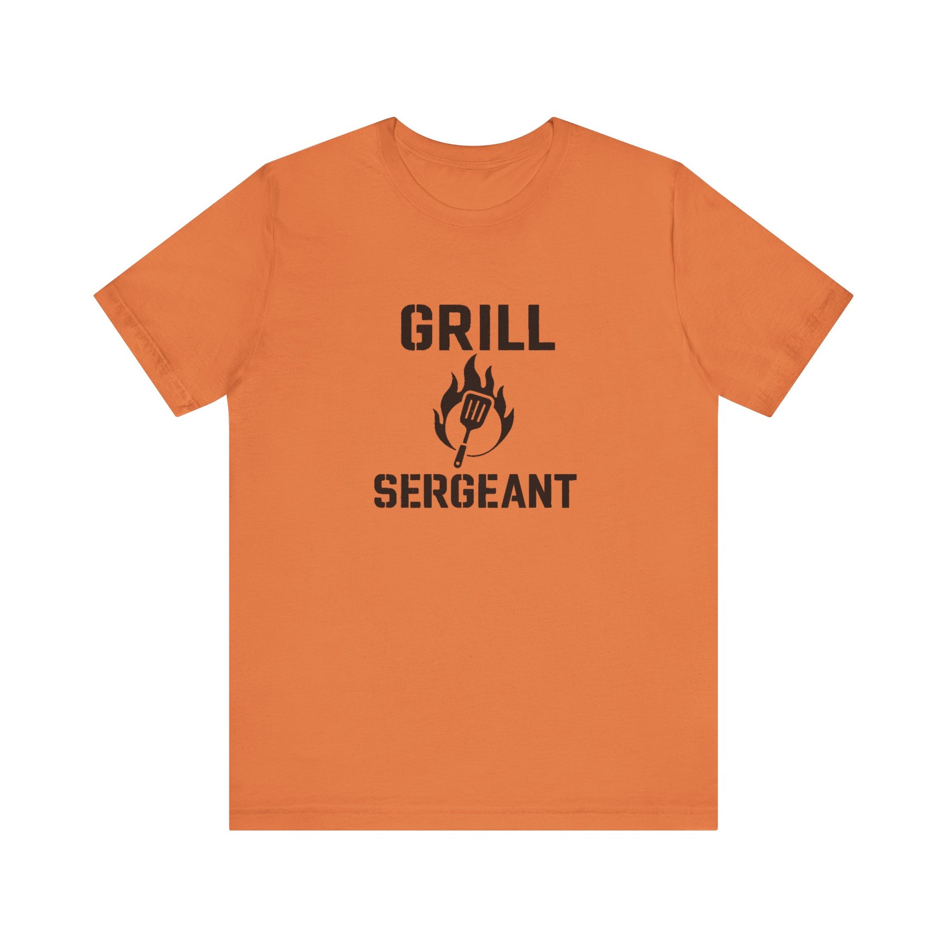 Grill Sergeant Shirt – Funny BBQ T-Shirt for Grill Lovers - Burnt orange flat lay of Grill Sergeant t shirt with stenciled lettering, perfect for BBQ fans and outdoor cooks.