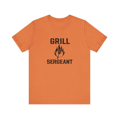 Grill Sergeant Shirt – Funny BBQ T-Shirt for Grill Lovers - Burnt orange flat lay of Grill Sergeant t shirt with stenciled lettering, perfect for BBQ fans and outdoor cooks.