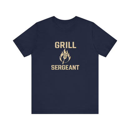 Grill Sergeant Shirt – Funny BBQ T-Shirt for Grill Lovers - Navy blue Grill Sergeant t shirt in flat lay, ideal gift for grill masters and barbecue kings.