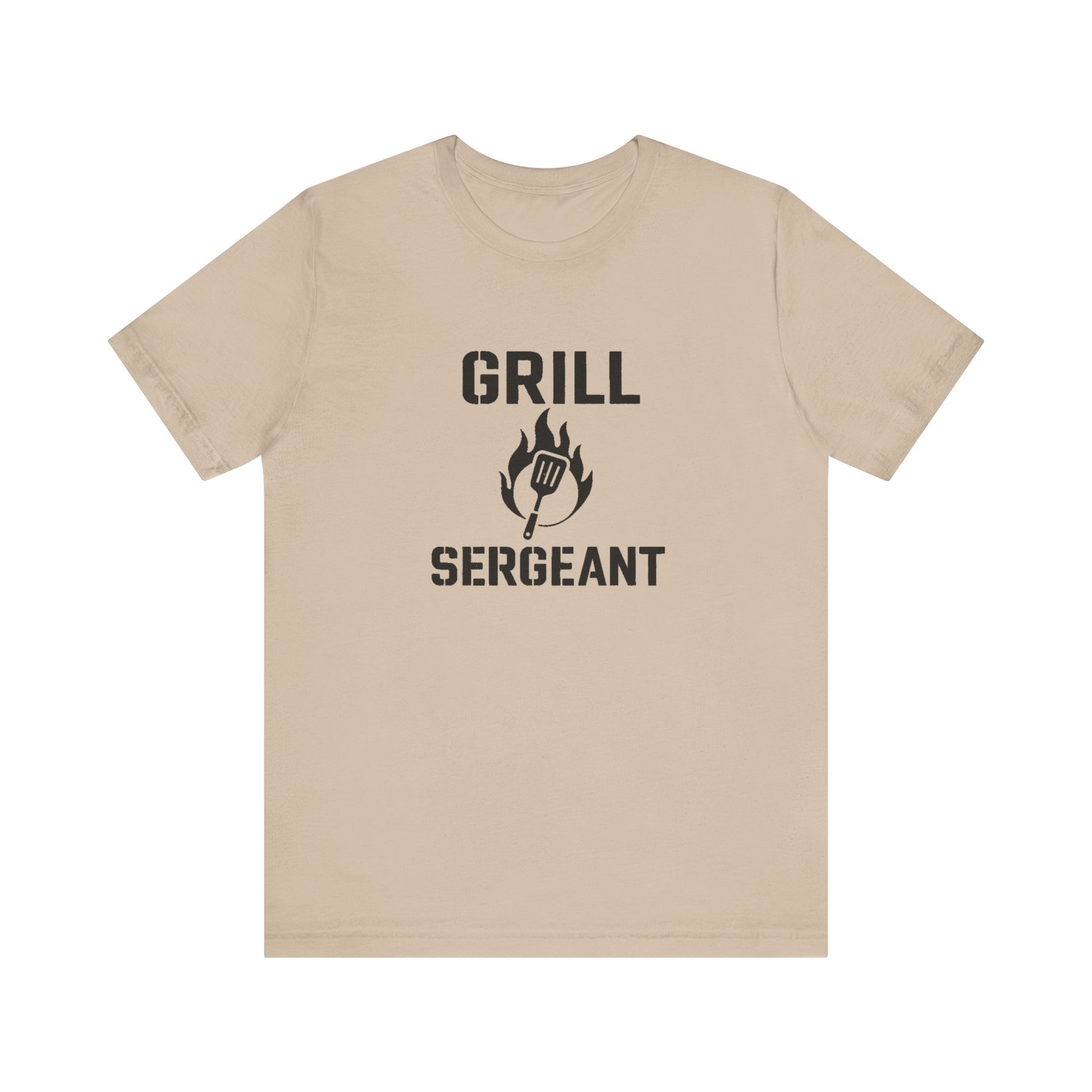 Grill Sergeant Shirt – Funny BBQ T-Shirt for Grill Lovers - Tan flat lay Grill Sergeant t shirt with fun BBQ theme, ideal for dads and grill lovers everywhere.