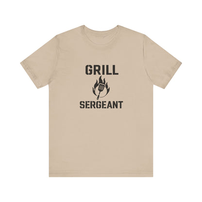 Grill Sergeant Shirt – Funny BBQ T-Shirt for Grill Lovers - Tan flat lay Grill Sergeant t shirt with fun BBQ theme, ideal for dads and grill lovers everywhere.