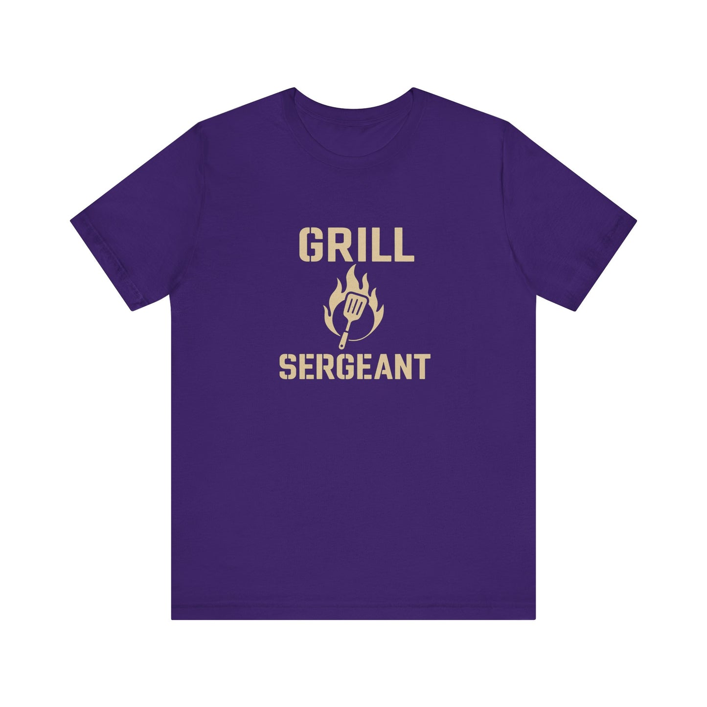 Grill Sergeant Shirt – Funny BBQ T-Shirt for Grill Lovers - Team purple Grill Sergeant t shirt in flat lay with grilling-themed design, great BBQ gift.