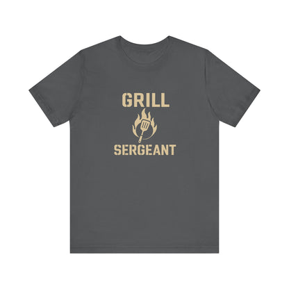 Grill Sergeant Shirt – Funny BBQ T-Shirt for Grill Lovers - Flat lay of asphalt Grill Sergeant BBQ shirt featuring bold grilling design, ideal gift for barbecue fans.