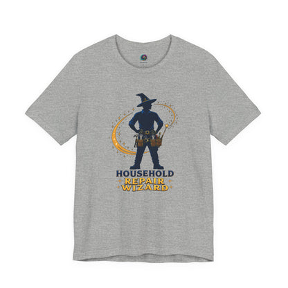Athletic Heather Household Repair Wizard T-Shirt with fantasy-inspired home repair wizard artwork for dads and DIY fans