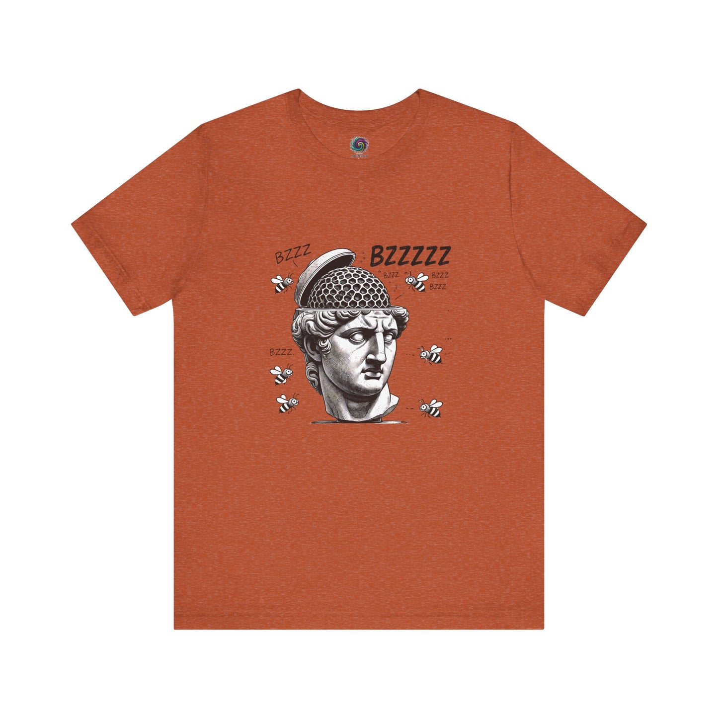 Hive Mind T-Shirt – Surreal Bee Group Think Parody Tee flat lay in Heather Autumn