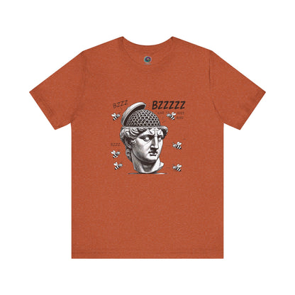 Hive Mind T-Shirt – Surreal Bee Group Think Parody Tee flat lay in Heather Autumn