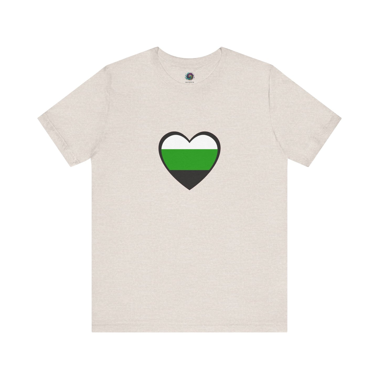 Flat lay of heather dust Aromantic Heart Shirt, spotlighting a crisp neutrois heart graphic for individuals identifying with neutrois pride and aromantic flags.