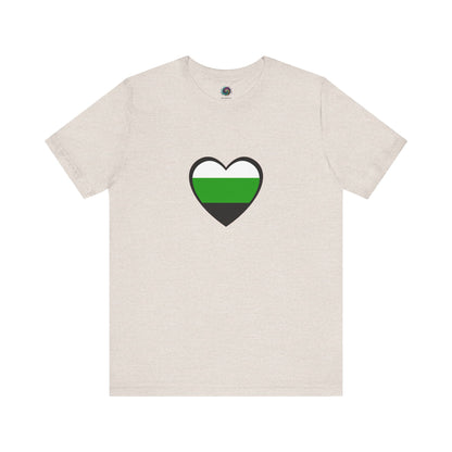 Flat lay of heather dust Aromantic Heart Shirt, spotlighting a crisp neutrois heart graphic for individuals identifying with neutrois pride and aromantic flags.