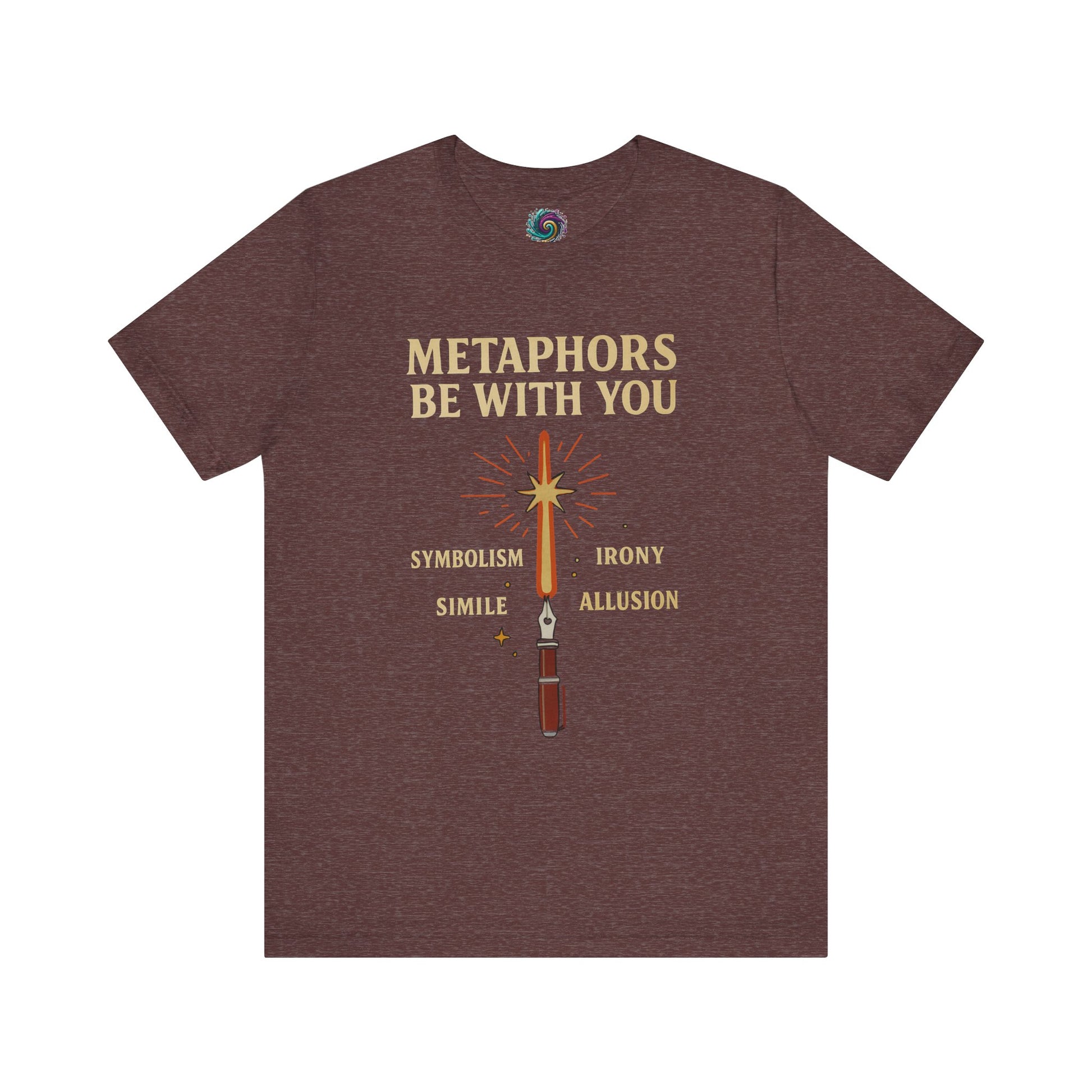 Heather Maroon t-shirt with text and graphic design on a white background Metaphors Be With You T-Shirt