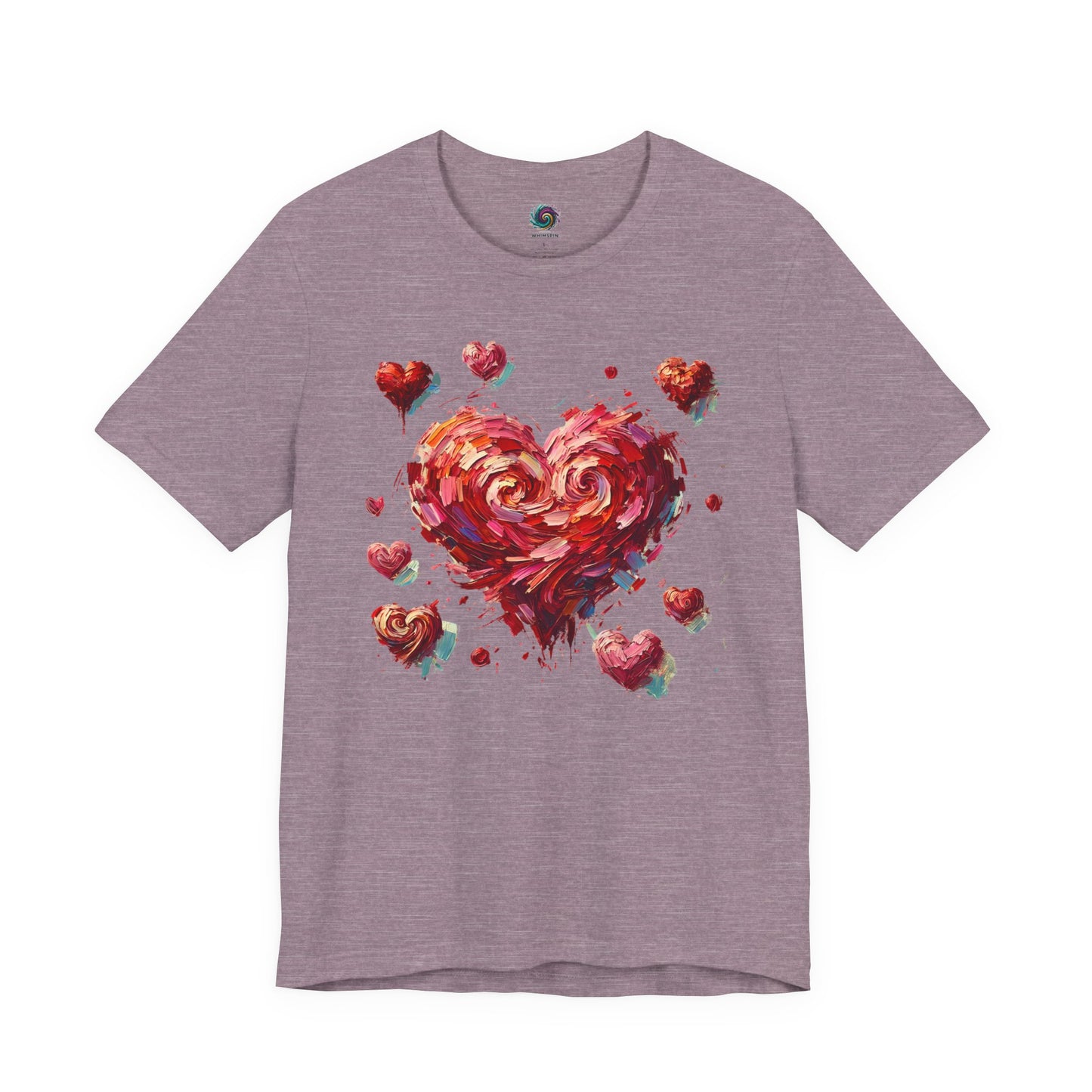 Lay-flat of Heather Purple Impressionistic Heart T-Shirt – Artistic Valentine's Day Tee