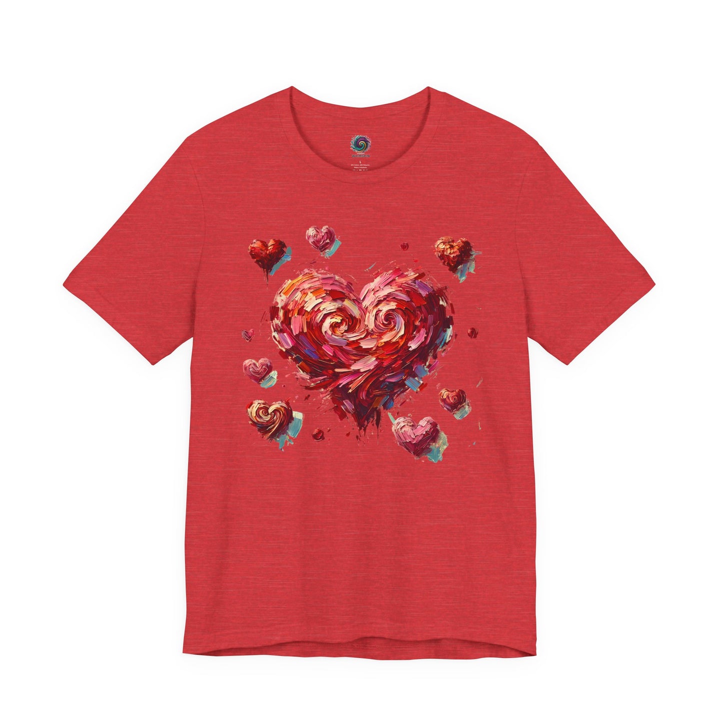 Lay-flat of Heather Red Impressionistic Heart T-Shirt – Artistic Valentine's Day Tee