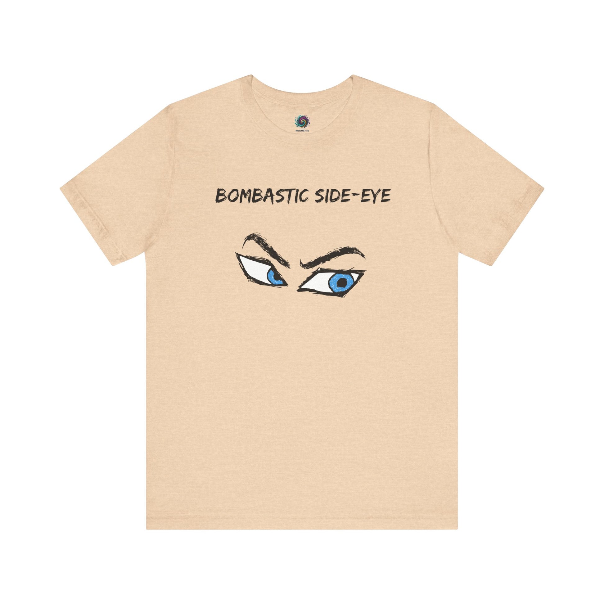 Bombastic Side-Eye T-Shirt – Comic Book Style Meme Graphic Tee in Heather Sand Dune showcasing the sharp and expressive side-eye illustration.