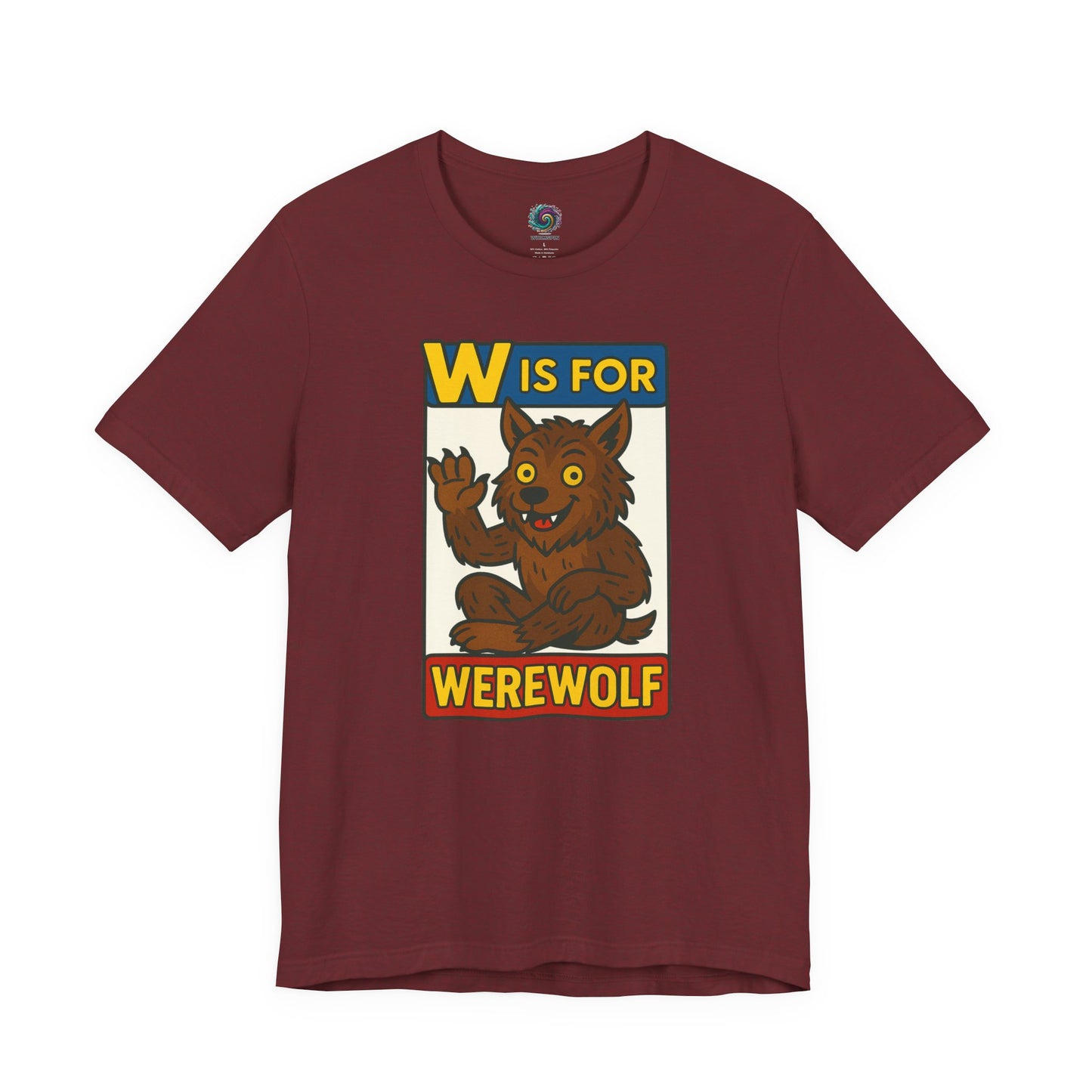 W is for Werewolf T-Shirt in heather cardinal, from WhimSpin’s quirky Monster Alphabet series