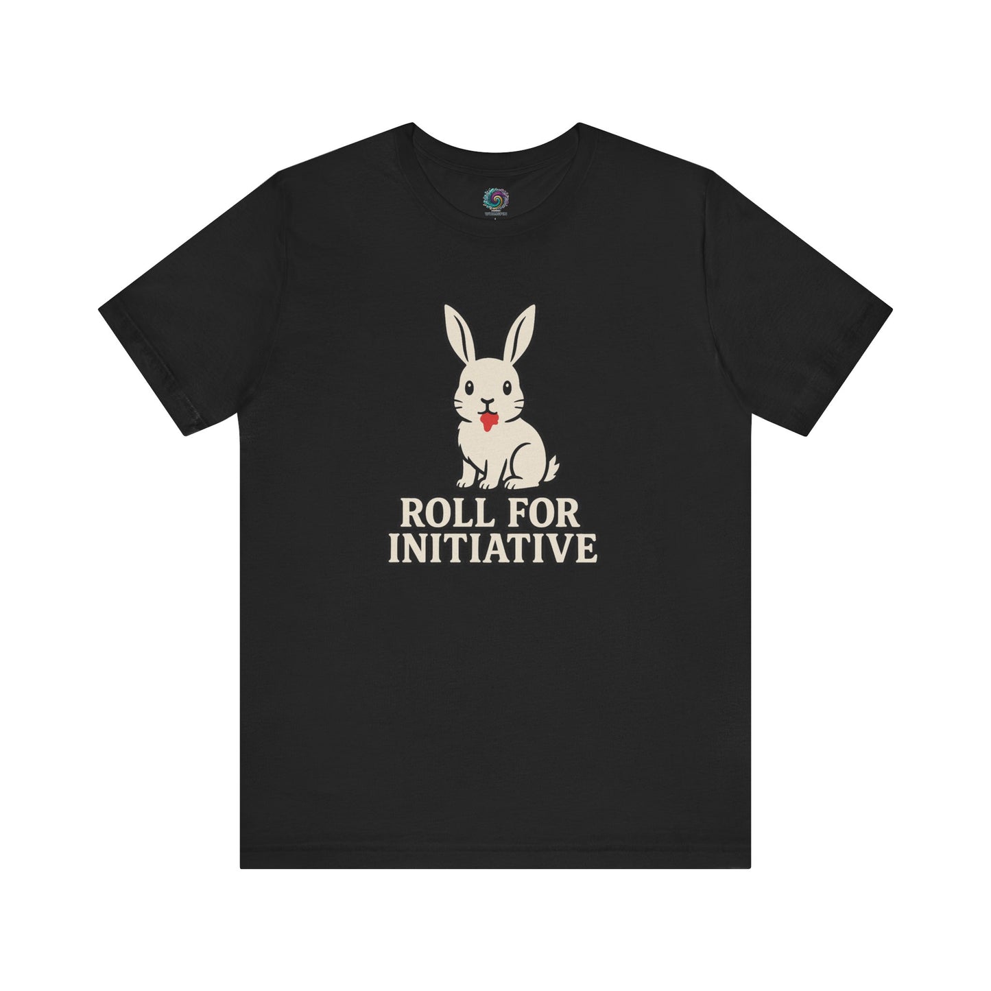 Roll for Initiative T-Shirt – Killer Bunny Humor Gaming Tee in black, featuring a ferocious bunny and bold fantasy gamer vibes