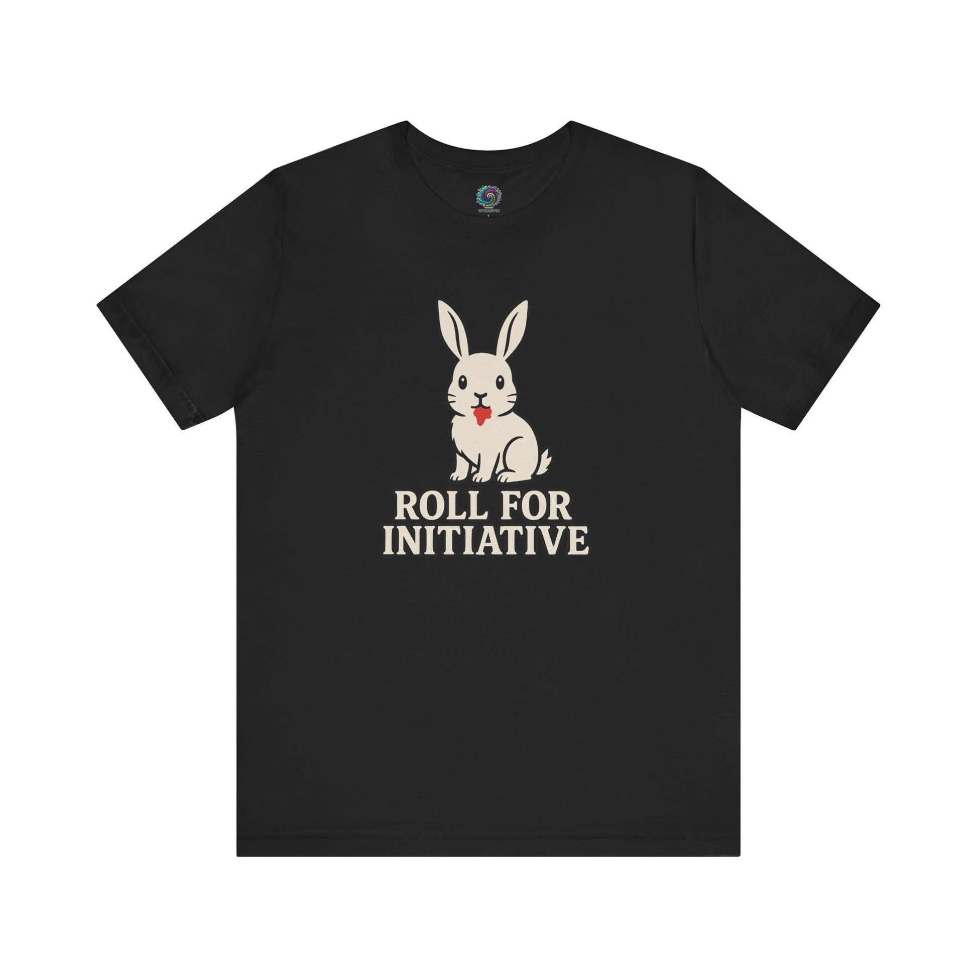 Roll for Initiative T-Shirt – Killer Bunny Humor Gaming Tee in black, featuring a ferocious bunny and bold fantasy gamer vibes