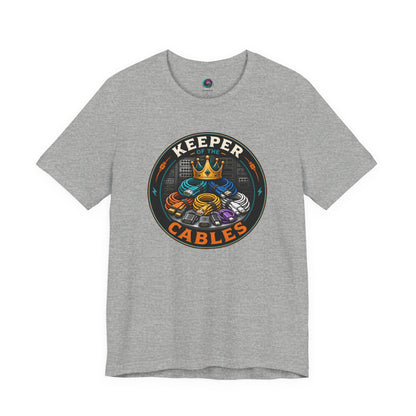 Keeper of the Cables T-Shirt – Funny Tech Dad Cable Tee on athletic heather for the family’s unofficial box-of-cables expert.