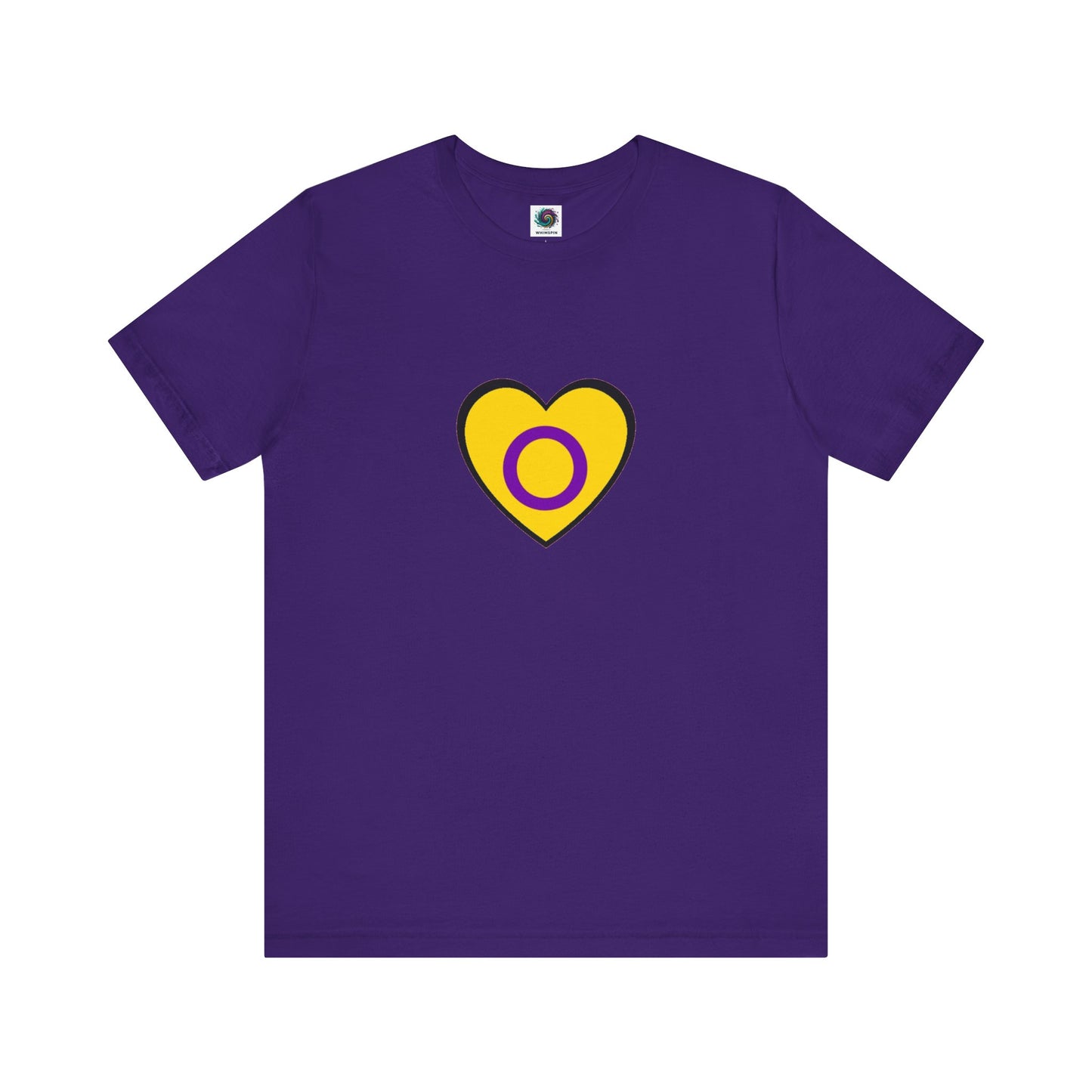Intersex Pride Heart T-Shirt in team purple, a bold and bright show of support for intersex awareness.