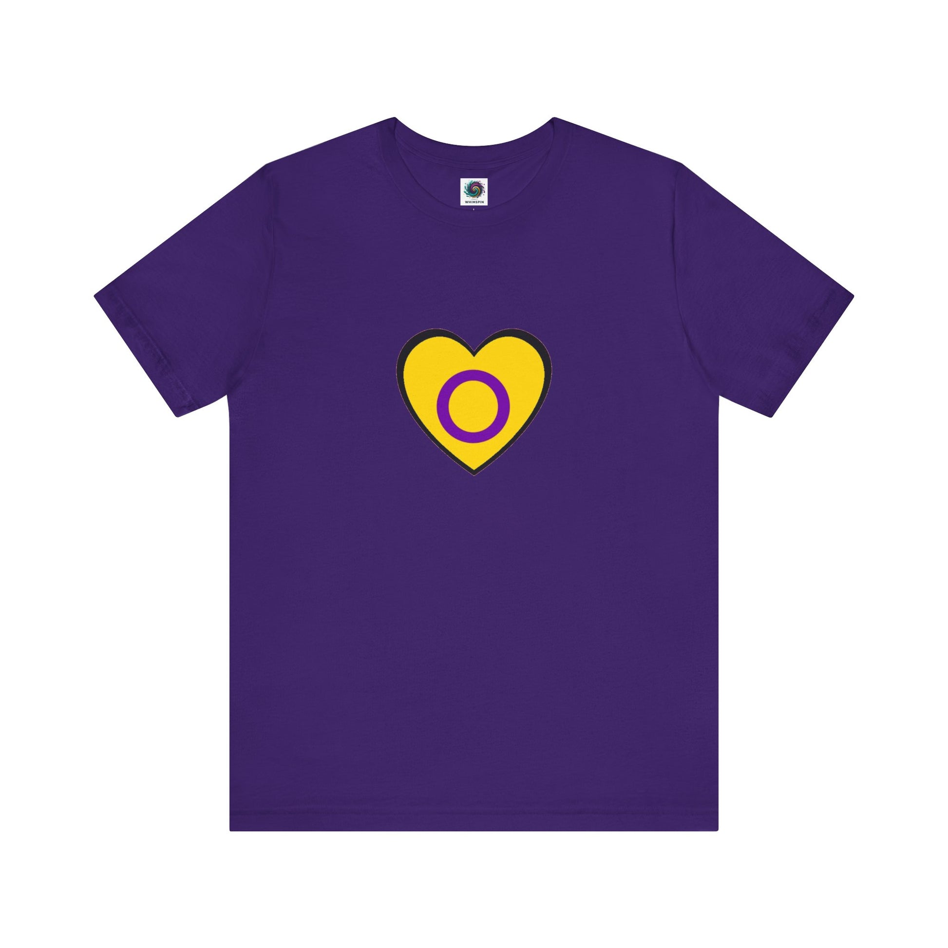 Intersex Pride Heart T-Shirt in team purple, a bold and bright show of support for intersex awareness.