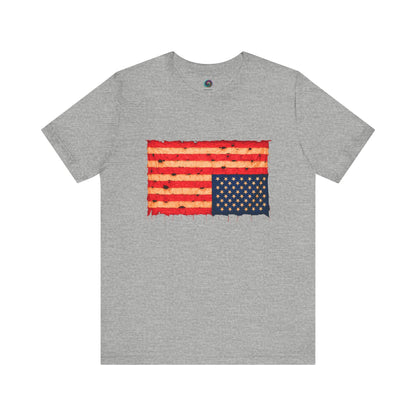 Inverted Flag Distressed T-Shirt – Nation in Distress Graphic Tee in athletic heather displayed in flat lay presentation.