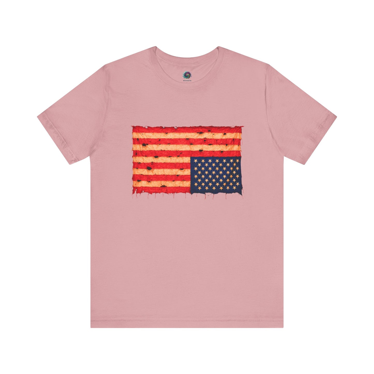 Inverted Flag Distressed T-Shirt – Nation in Distress Graphic Tee in orchid displayed in flat lay presentation.