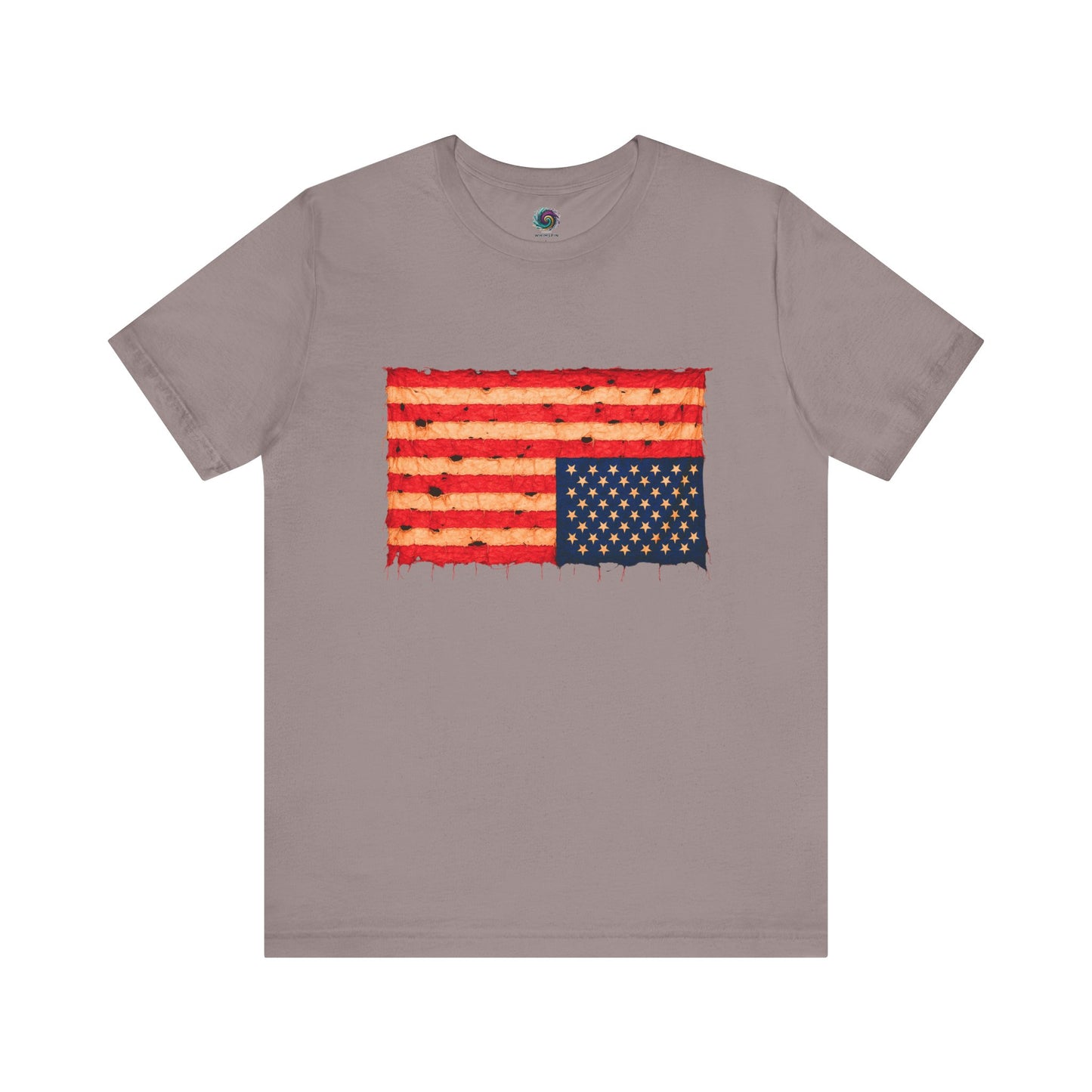 Inverted Flag Distressed T-Shirt – Nation in Distress Graphic Tee in pebble brown displayed in flat lay presentation.