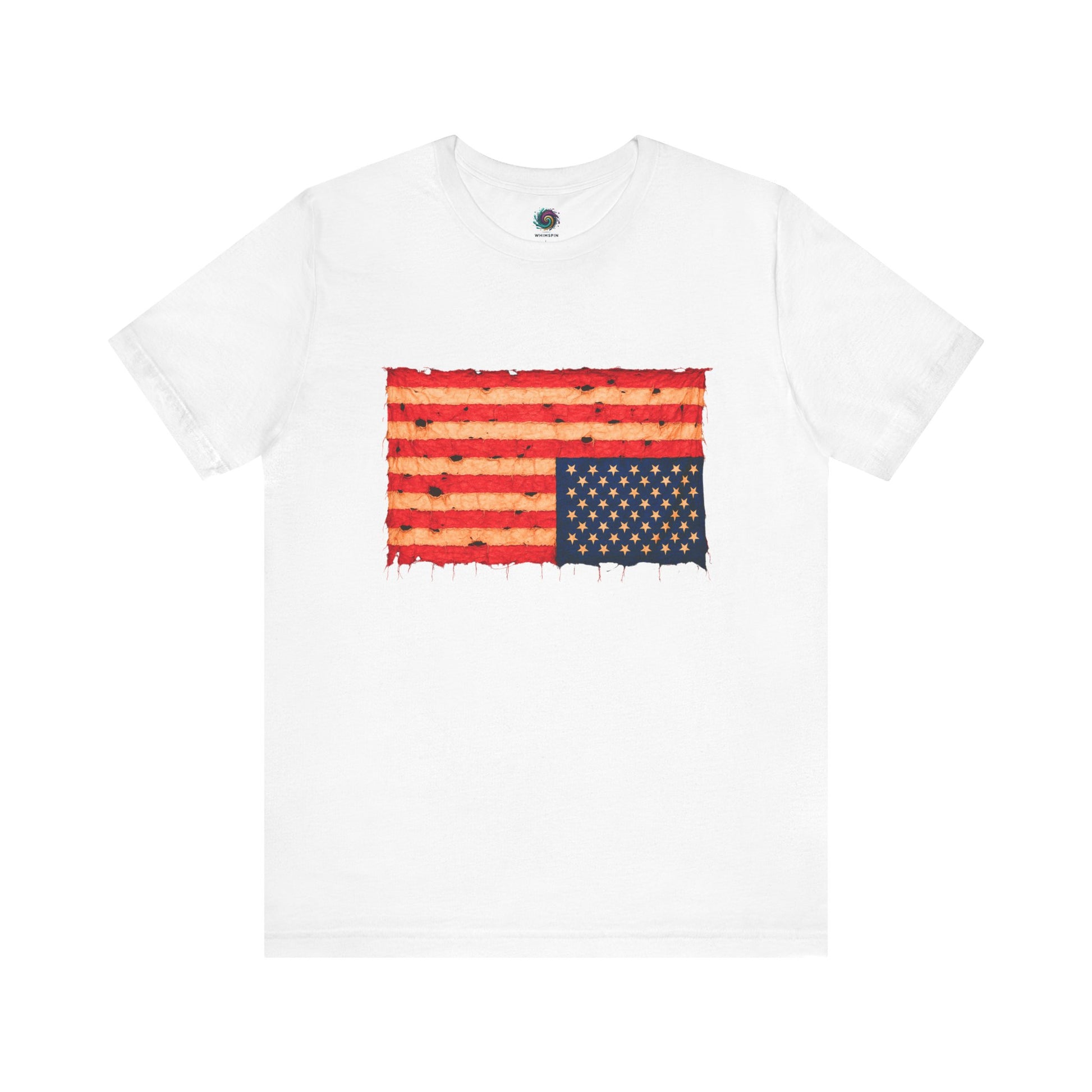 Inverted Flag Distressed T-Shirt – Nation in Distress Graphic Tee in white displayed in flat lay presentation.